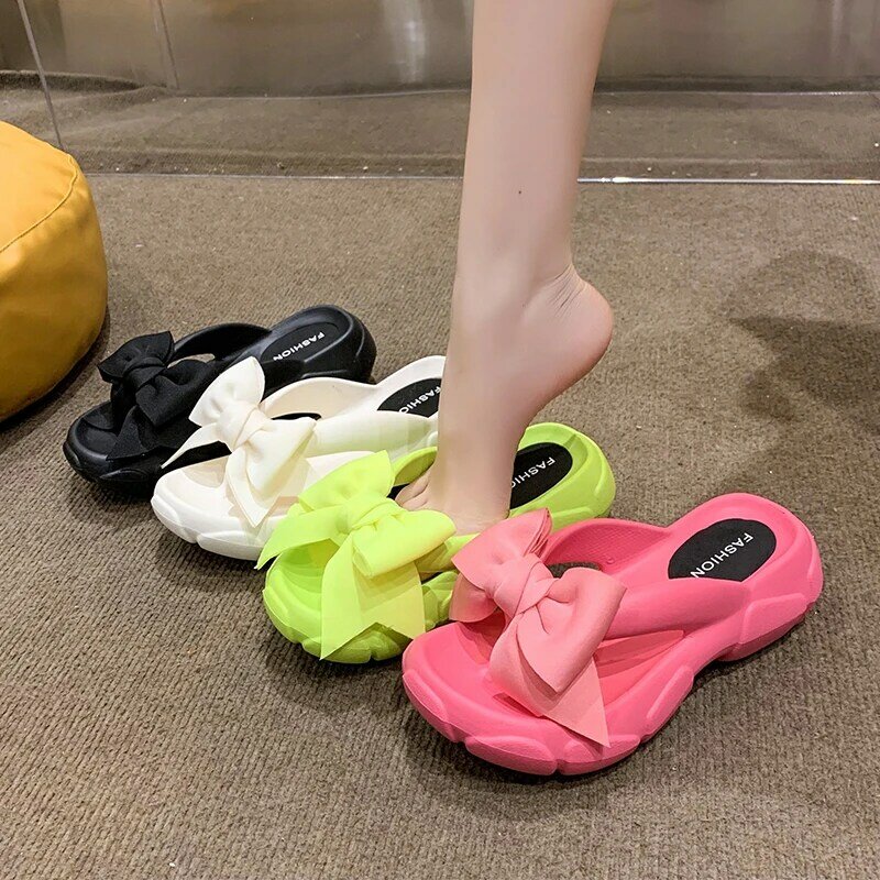 Chanclas de plataforma con lazo para mujer, zapatillas de cuña antideslizantes para la playa, sandalias de suela gruesa con Clip en el dedo del pie, 2023