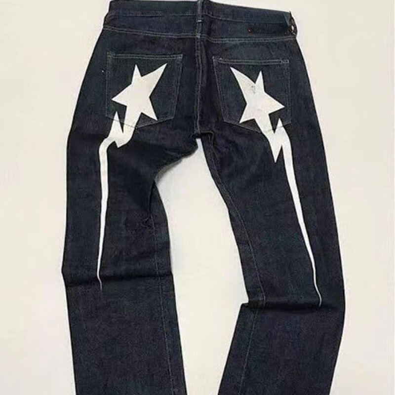 Y2k Baggy Jeans Hip Hop Retro Harajuku 2023 New Lightning Pattern Printed Jeans Men's Women's Street Wear Wide Leg Loose Jeans