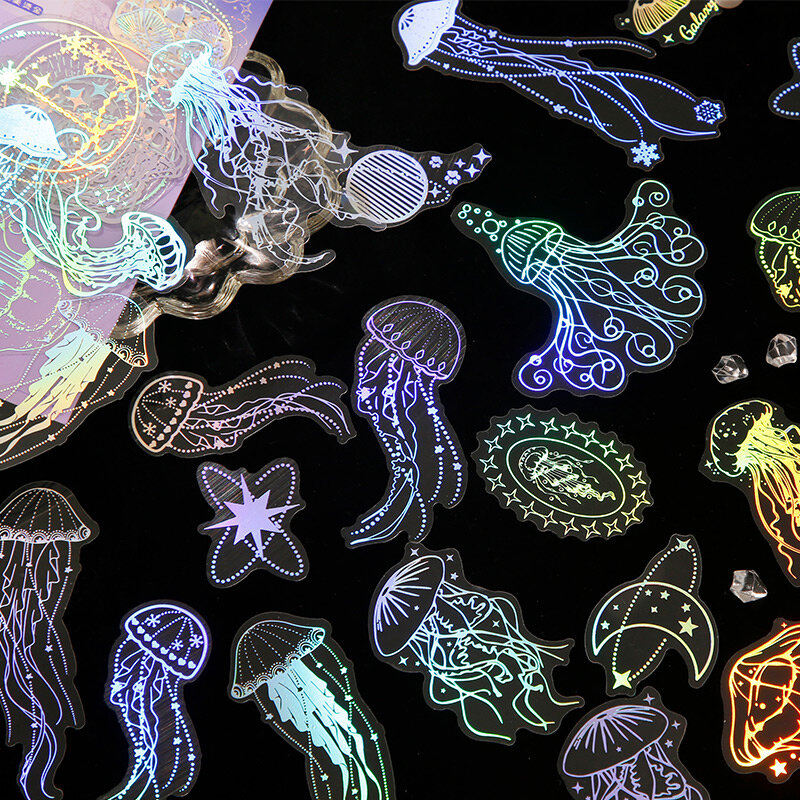 Juego de pegatinas holográficas para diario, pegatinas adhesivas decorativas impermeables con purpurina holográfica, Medusa, ballena y mariposa, 40 piezas