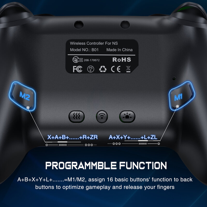 Dinofire-Gamepad Bluetooth sem fio, Joystick multifuncional, Controlador RGB para Nintendo Switch, Switch OLED, Switch Lite, PC, Celular