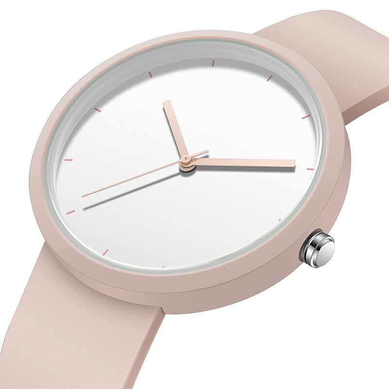 Relógio minimalista para mulheres, pulseira de borracha, estojo com acabamento PVD, 41mm