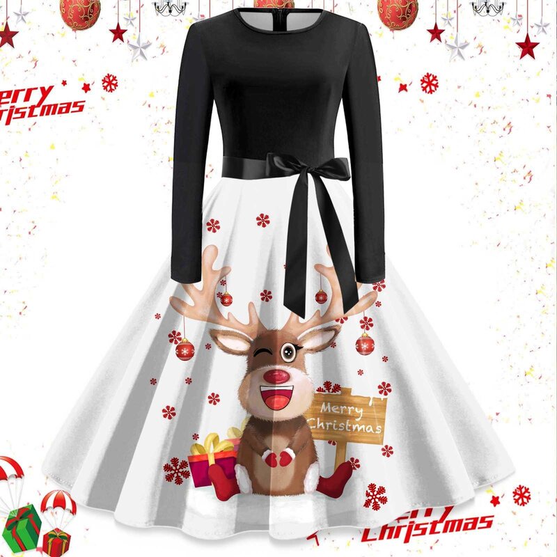 Women Christmas Wine Cup Long Sleeve Print Santa Snowflake Business Casual Dress for Women Shirt Dress for Women Long Sleeve