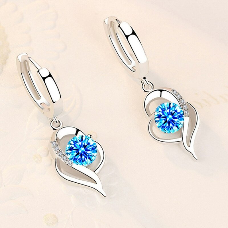 925 sterling zilveren nieuwe vrouw mode sieraden hoge kwaliteit blauw roze wit paars kristal zirkoon hot selling oorbellen