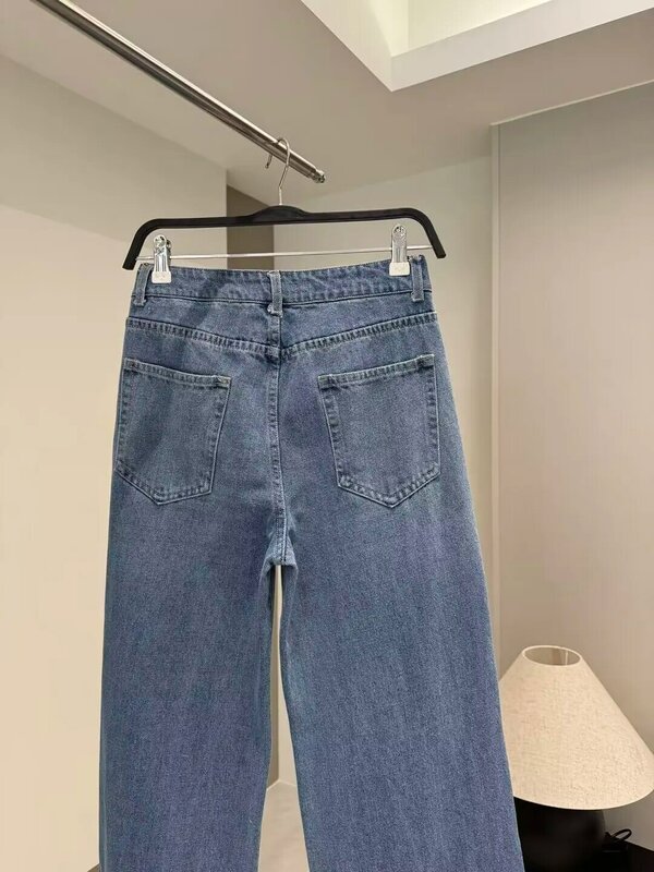 Women 2024 New Chic Fashion High Waist Straight Jeans Vintage Zipper  Female Denim Pants Mujer