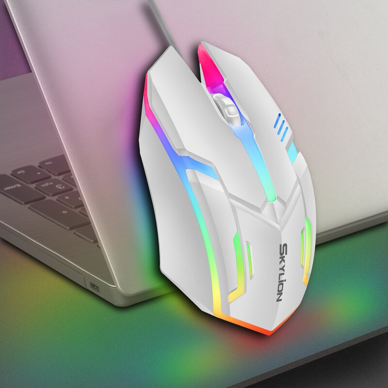 SKYLION-ratón F1 con cable, periférico de 3 teclas, iluminación colorida, para juegos y oficina, para Microsoft Windows y Apple IOS