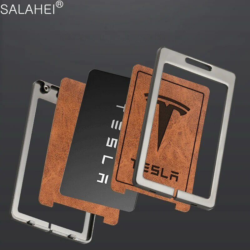 Funda protectora de cuero de alta calidad para tarjeta de llave de coche, carcasa sin llave para Tesla modelo 3, modelo Y, accesorios