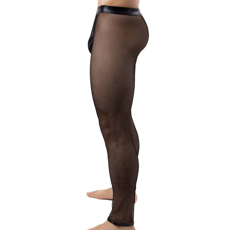 CLEVER-MENMODE сетчатые мужские сексуальные прозрачные длинные брюки, сетчатые прозрачные пижамные брюки с мешочком для пениса, Ночная одежда