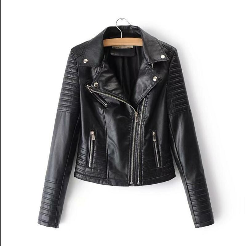 Black PU leather jacket women motorcycle biker jacket moto vintage faux leather jacket pink coat fall