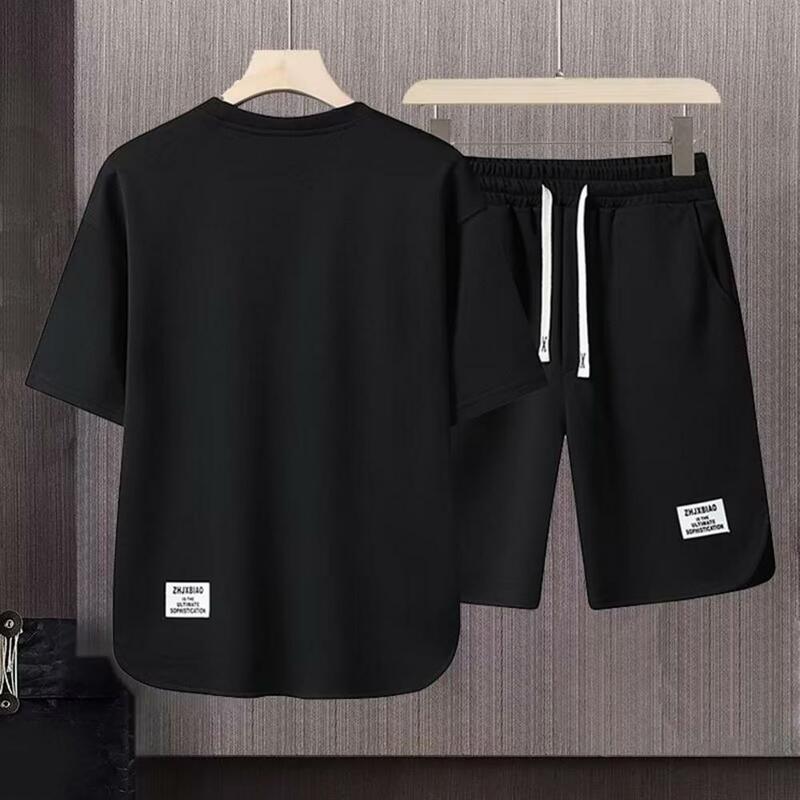 Conjunto de camiseta e shorts com cordão de seda e gelo masculino, roupa esportiva solta, manga curta, blusa esportiva casual, conjunto atlético