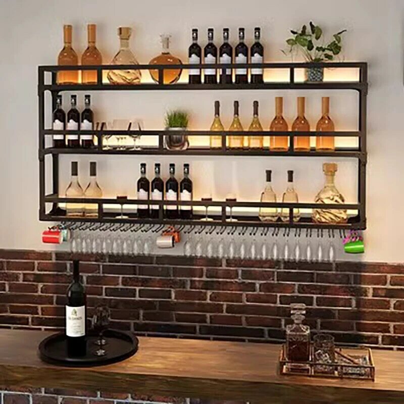 Lemari anggur komersial minuman gantung Restoran botol wiski lemari bufet anggur terbalik Mueble Para Vino Bar Furniture