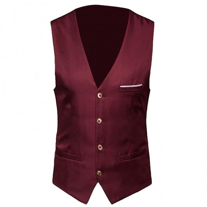 Men's Business Suit Vest Oversize Solid Color Formal Suit Vest Wedding Single Breasted Waistcoat Sleeveless Blazer Jacket Vests
