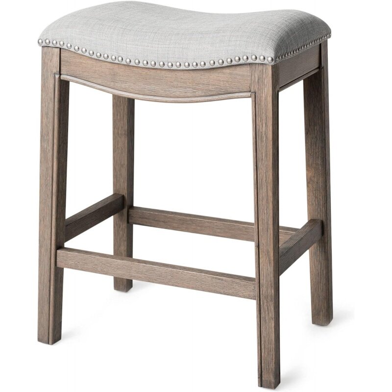 Maven Lane Adrien-taburete con respaldo tapizado de 26 pulgadas, mueble con acabado de roble regenerado, Tela Gris ceniza, Cushi