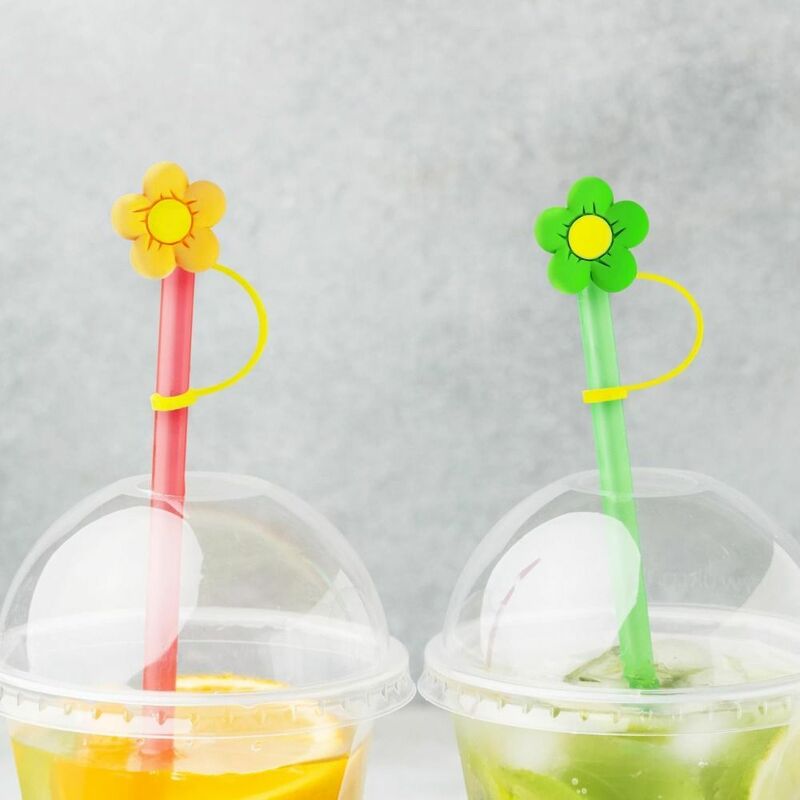 5Pcs Flowers Shape Silicone Straw Covers Cap Portable Drinking Straws Tips Lids Reusable Dust Proof Plugs Protector Straw Plug