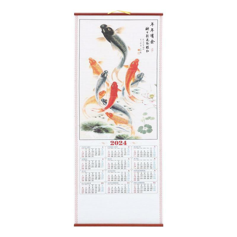 Zodíaco Chinês Wall Scroll Calendário, Imitação Rattan, Pinturas De Papel, Dragão Lunar, 2024