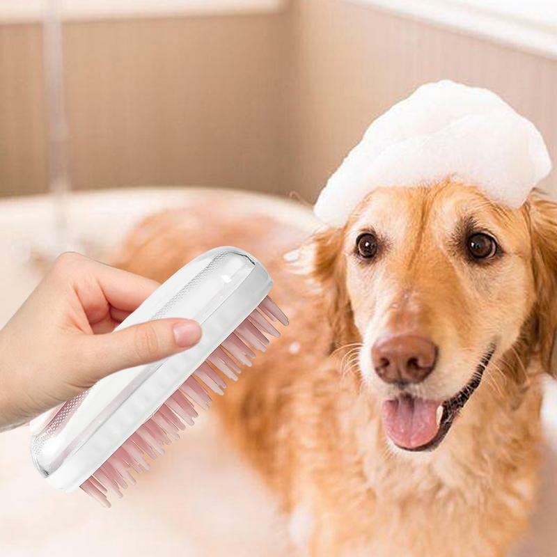 Dog Bath Brush Dog Scrubber Fine Comb Tooth Puppy Massage Brush Hair Fur Grooming Cleaning Brush Soft Shampoo Dispenser
