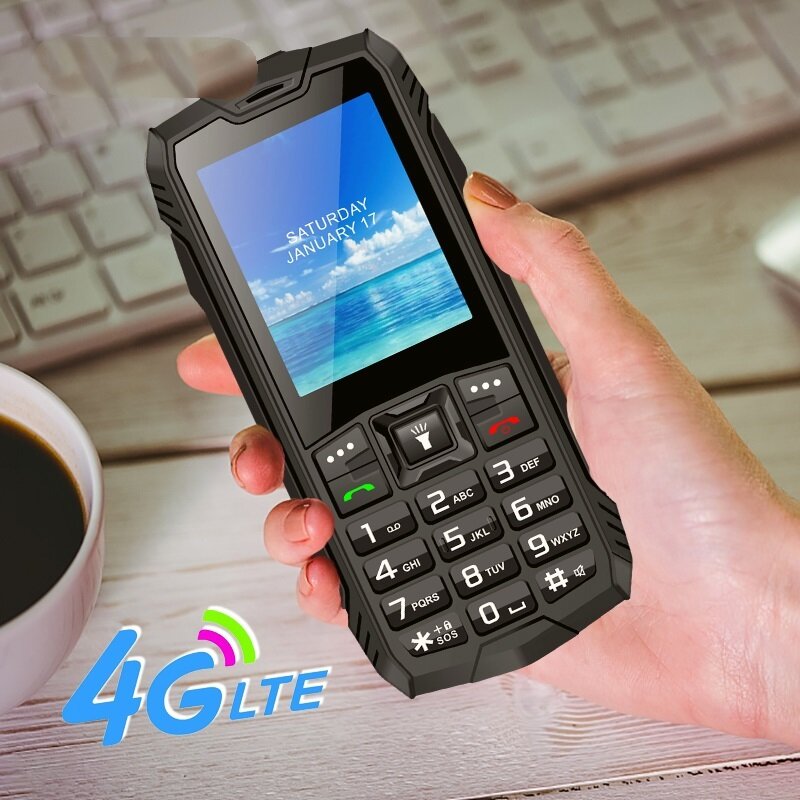 Teléfono 4G resistente al agua IP68, smartphone con función a prueba de polvo, Tarjeta SIM Dual, Batería grande, teclado, barra de teléfono con linterna brillante