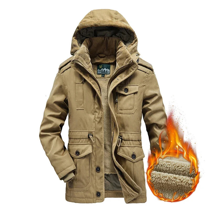 Jaqueta destacável com capuz masculino, parkas quentes de lã, corta-vento grosso, moda casual, alta qualidade, inverno
