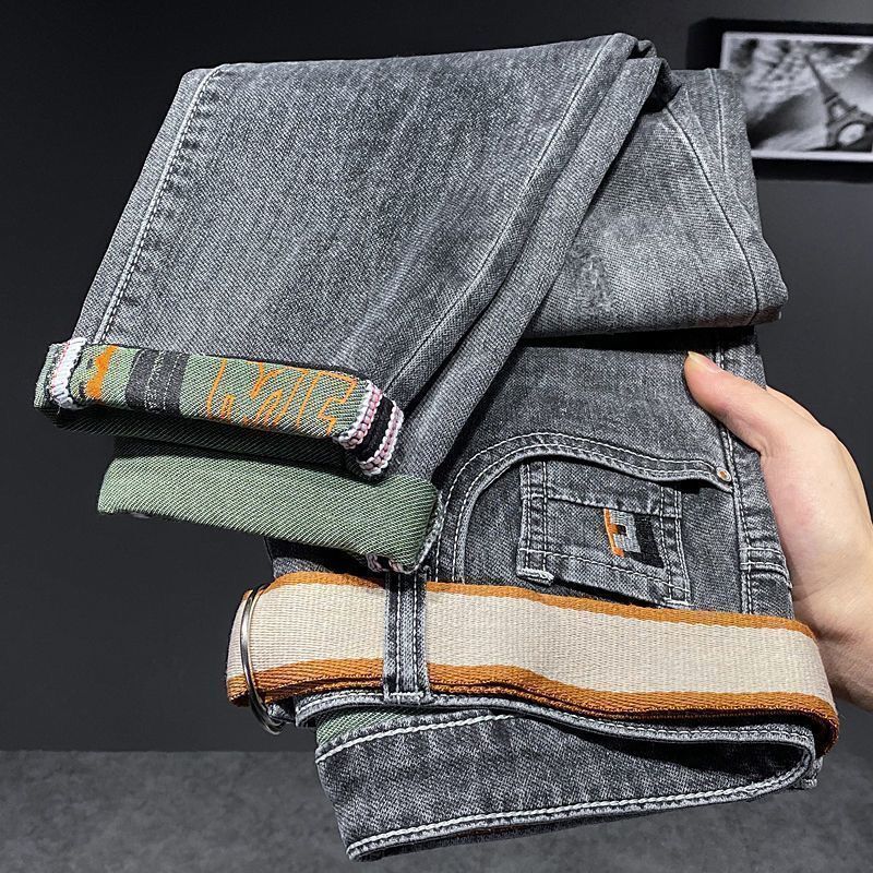 Autumn and Winter Smoke Gray Jeans for Men Gray Fashion Designer Boyfriend Casual Denim Slim Fit Pencil Pants Cotton Trousers