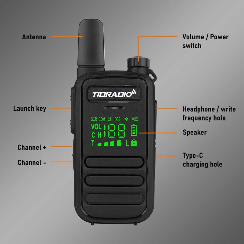 TIDRADIO 2PCS Portable Mini Walkie Talkie Profesional PMR /FRS  Communication Radio Two Way Radio Transceiver M11 Rechargable