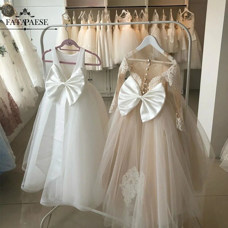 FATAPAES Flower Girl Dresses White Ivory Champagne Children's First Communion Princess Maxi Ball Gown Wedding Party Dress Kids