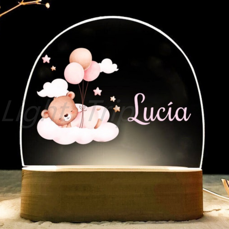 Lâmpada de cabeceira personalizada para crianças, bebê batismo noite luz, animais fofos, decoração do quarto, presente