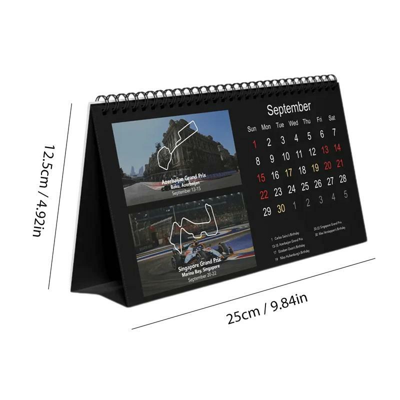 Calendario de escritorio de pista de carreras F1 2024, calendario F1, escritorio de coche de carreras, planificación fácil, planificador de horario diario, encuadernación de doble cable