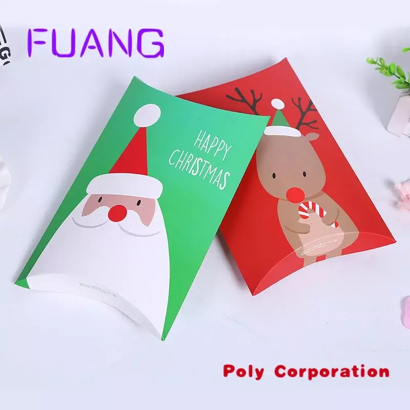 Custom  2 colors pillow style christmas packaging boxes for giftspacking box for small businesse