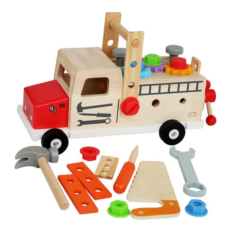 Wood Kids Tool Set Birthday Gift Educational Construction Toy Combination Disassembly and Assembly Nut Truck for Kids Ages 3+