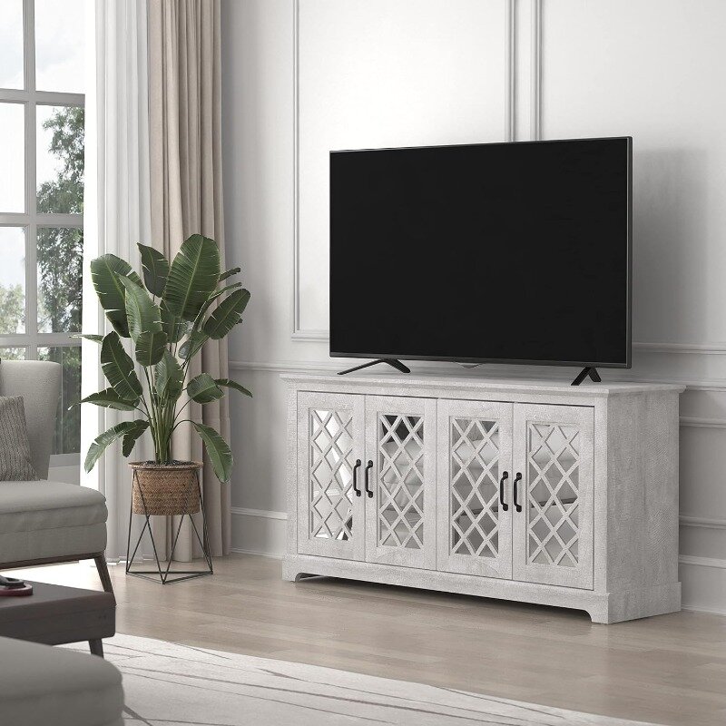 Galano Millicent TV-Ständer für 65-Zoll-Fernseher, hohes Unterhaltung zentrum mit Spiegelt üren, rustikale Medien konsole mit Ablage fächern