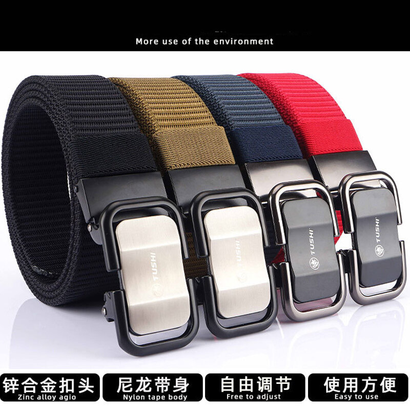 Men Belt Nylon Automatic Alloy Buckle Jeans Nylon Canvas Waistband High Quality Tactical Belt for Women Pants Functional Outdoor