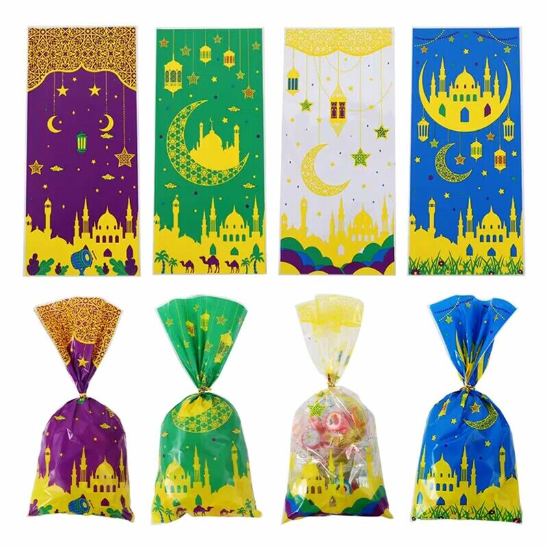 Eid Mubarak 선물 포장 가방, 플라스틱 쿠키 사탕 가방, 카림 라마단 장식, 2024 이슬람 무슬림 파티 용품, 25 개, 50 개, 100 개