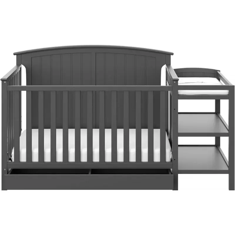 Storkcraft Steveston 5-in-1 Convertible Crib and Changer with Drawer (Gray) – GREENGUARD Gold Certified, Crib and Changing Table