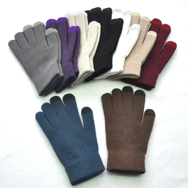 Nowe zimowe grube ciepłe rękawiczki dla mężczyzn studentek z dzianiny trzy palce z ekranem dotykowym kolarstwo na świeżym powietrzu rękawice narciarskie