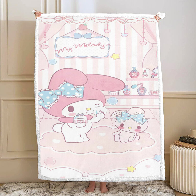 Sanrio Melody Cartoon Printed coperta Custom Kawaii Fluffy Modern Winter Plush Furry Children Cute Printing And Nap plaid