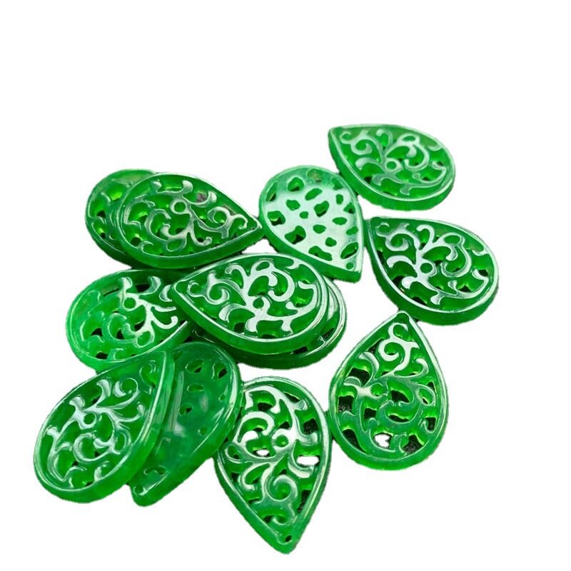 Factory WholesalediyHandmade Jewelry Ear Jade Jewelry Accessories Myanmar Jade Dry Green Hollow Water Drop Pendant