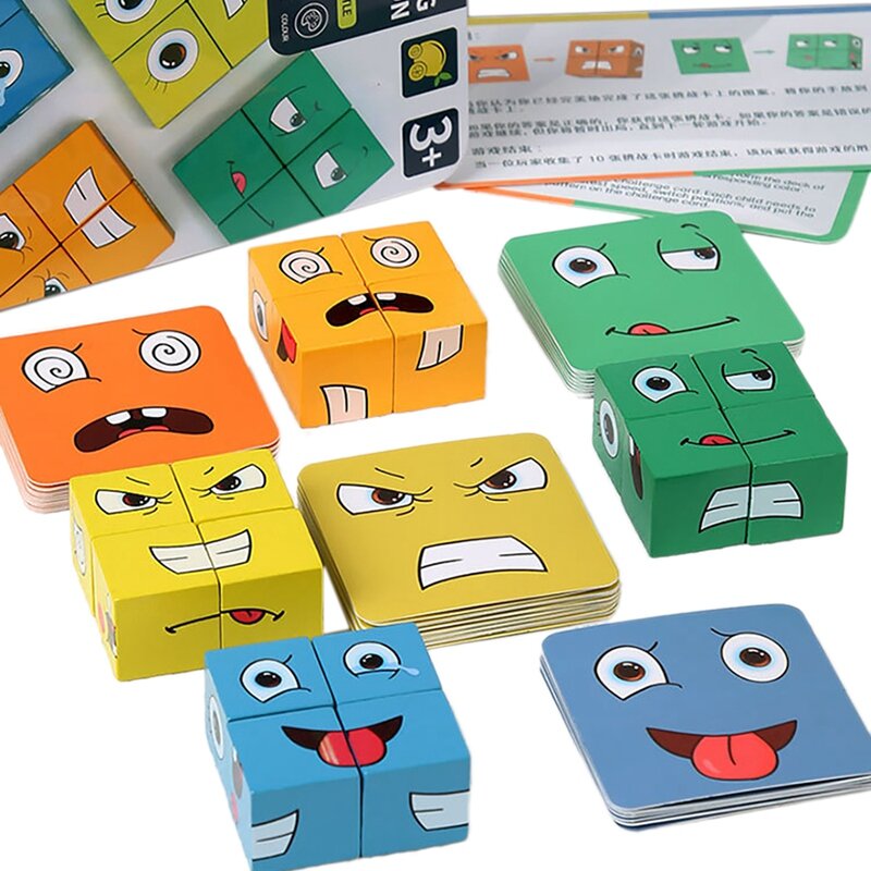 나무 표현 직소 퍼즐, 교육용 게임 장난감, 얼굴 변경 큐빅 볼륨 블록 장난감