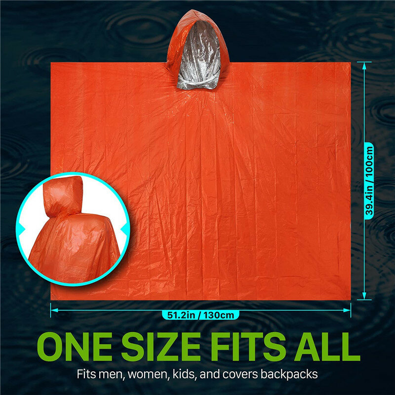 Jas hujan ponco tahan air untuk Kemah, luar ruangan, jas hujan darurat, selimut Film aluminium, perlindungan cuaca darurat