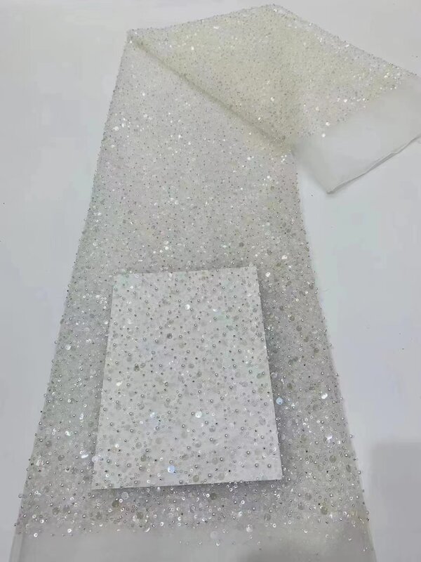 Luxus African Schwere Perlen Hochzeit Stoff 2023 Hohe Qualität Nigerian Pailletten Spitze Französisch Tüll Stoff Für Party Nähen QF0228