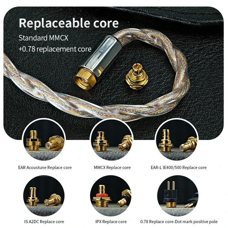 YONGSE Treasure 8-Strand 5-Element Mixed Gold Silver Copper Palladium Alloy HiFi Audiophiles Earphone Cable Interchangeable Pin