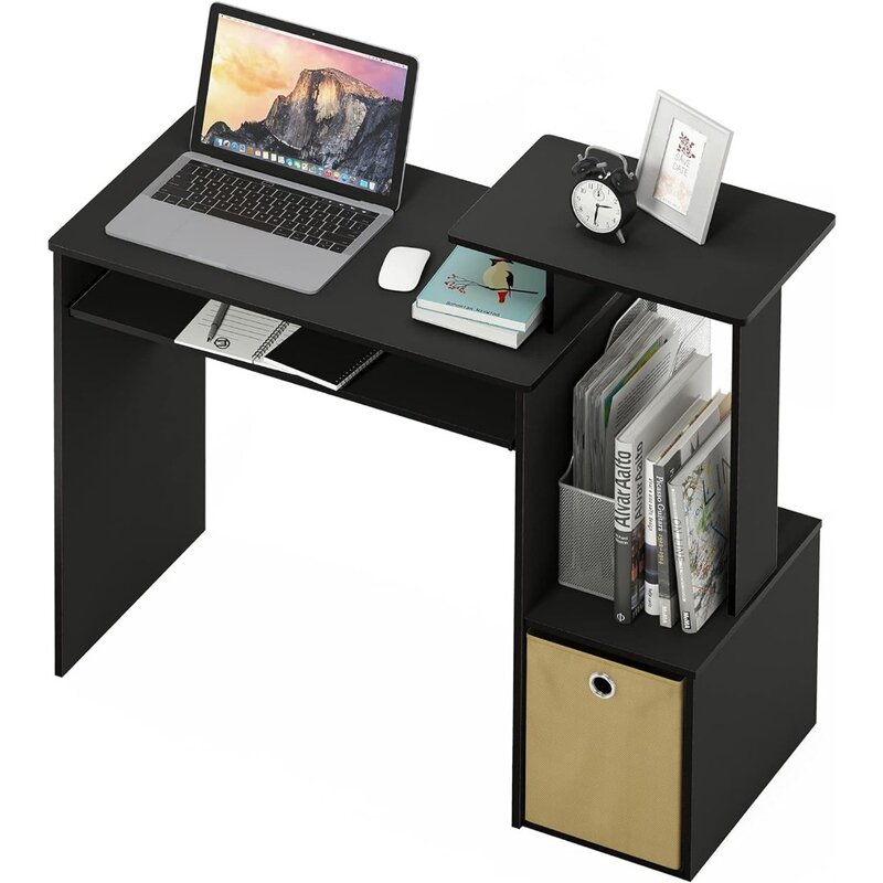 Econ Multiuso Desk para Casa e Escritório, Escrita Mesa, Mesa de Estudo, Escrita Móveis, Preto e Marrom