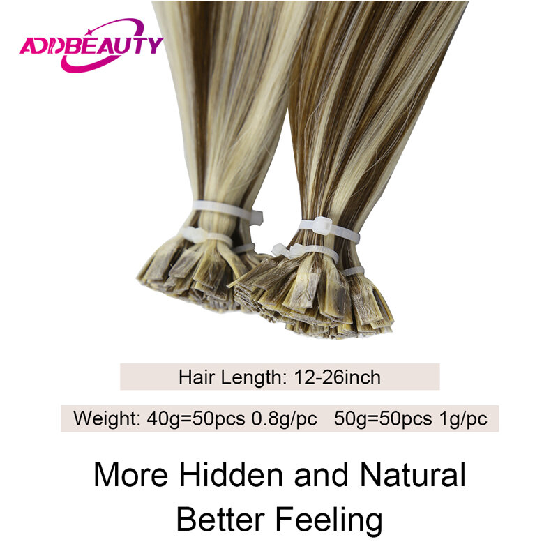 Straight Human Hair Extension By Fusion Flat Tip Keratin Capsules 0.8g/ 1g/Strand 50pcs Natural Hair Extension Ombre Blond Color