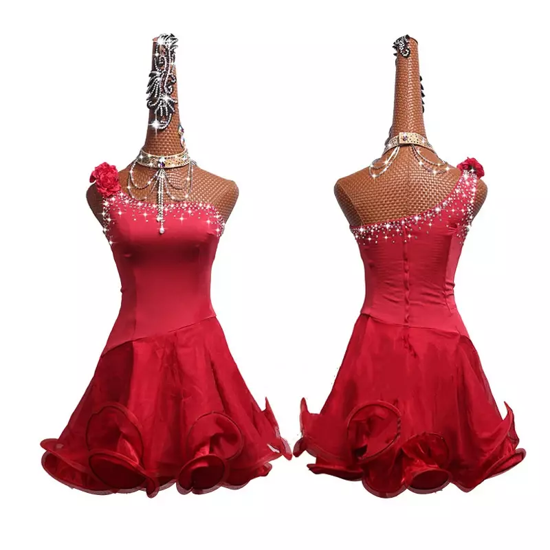 Letnie cyrkonie w stylu Latin Dance Dress kobiety wysokie Qaulity wykonane na zamówienie Tango Rumba Samba Cha-cha łaciński konkurs sukienki taneczne