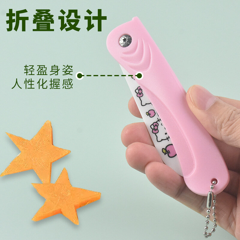Керамический складной нож Sanrio, мультяшный нож Hello Kitty Cinnamoroll Kuromi, портативный бытовой мини-нож для чистки фруктов