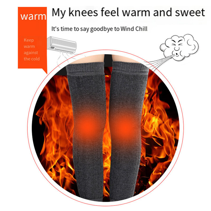 Bantalan lutut penghangat kaki tabung panjang, aksesori musim dingin pelindung sendi lutut warna polos di atas lutut