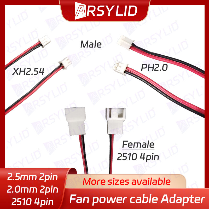 ARSYLID Conversion cable 4pin 3pin to 2 pin 2.5mm adapter fan  for VGA cooling fan Power supply mini 2pin