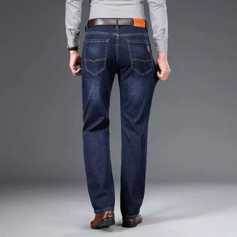 2024 autunno primavera Jeans in Denim elasticizzato dritto aderente di alta qualità distintivo in stile classico pantaloni Jeans Casual da uomo d'affari giovanile