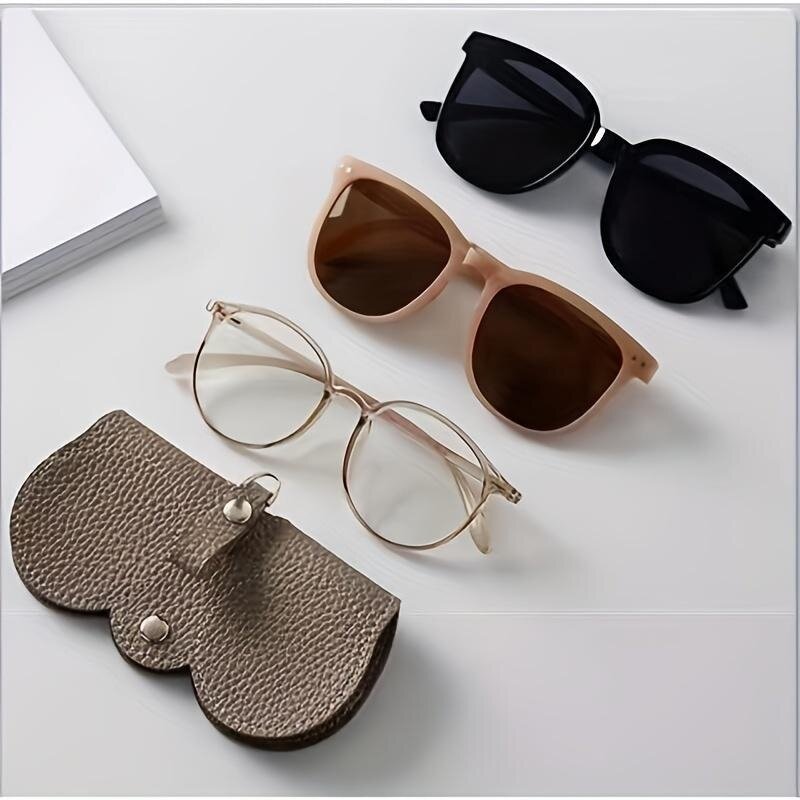 Funda de gafas en relieve Litchi, bolsa de almacenamiento de gafas de lectura de cuero PU colgante, soporte portátil para gafas de viaje
