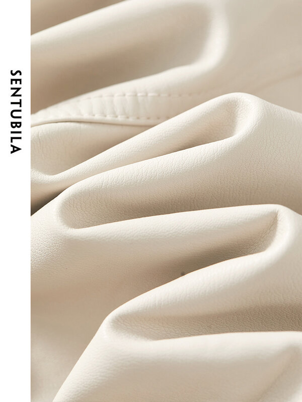 Sentubila-Jaqueta de couro PU casual recortada feminina, casaco reto manga comprida, sobretudo lapela emendado, contraste de primavera, W41G52869, 2024