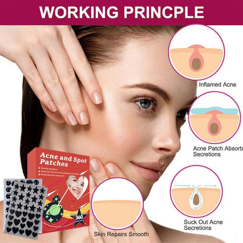 Hydrocolloid Face Pimple Adesivos, Adesivos de Patch Blemish, Spot Cover, Zit Covers, Portátil, 360pcs