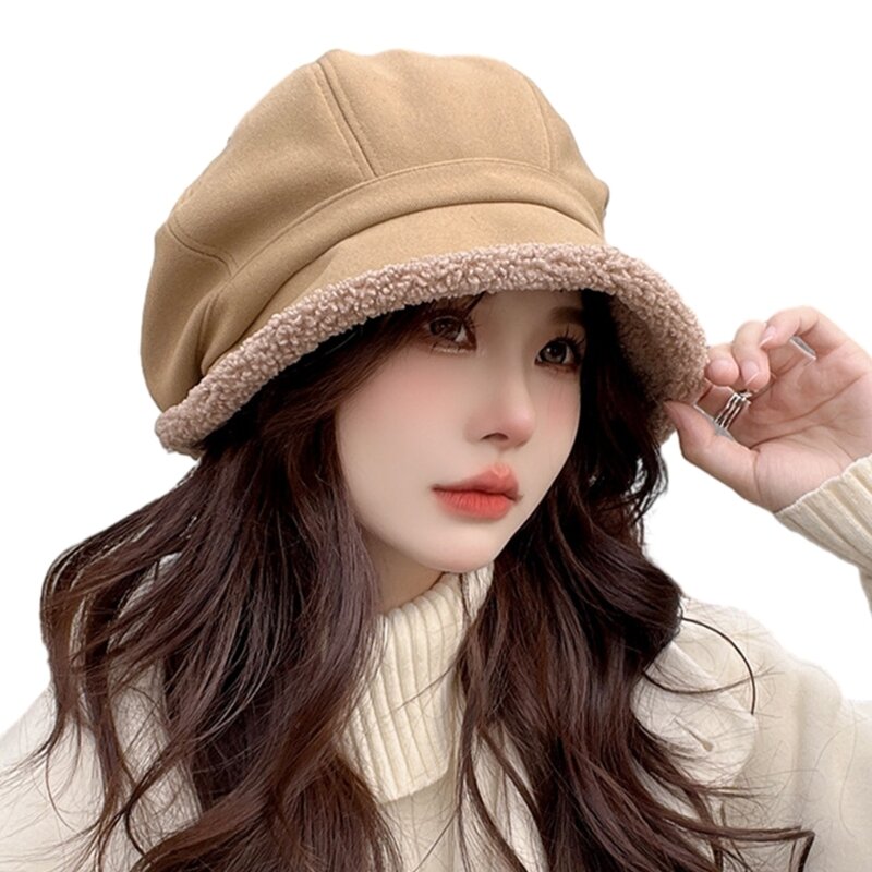 Vintage Hat for Winter Female Bucket Hat Autumn Chauffeur Hat Wool Felt Octagonal Cap Casual Headwear Accessories F0T5